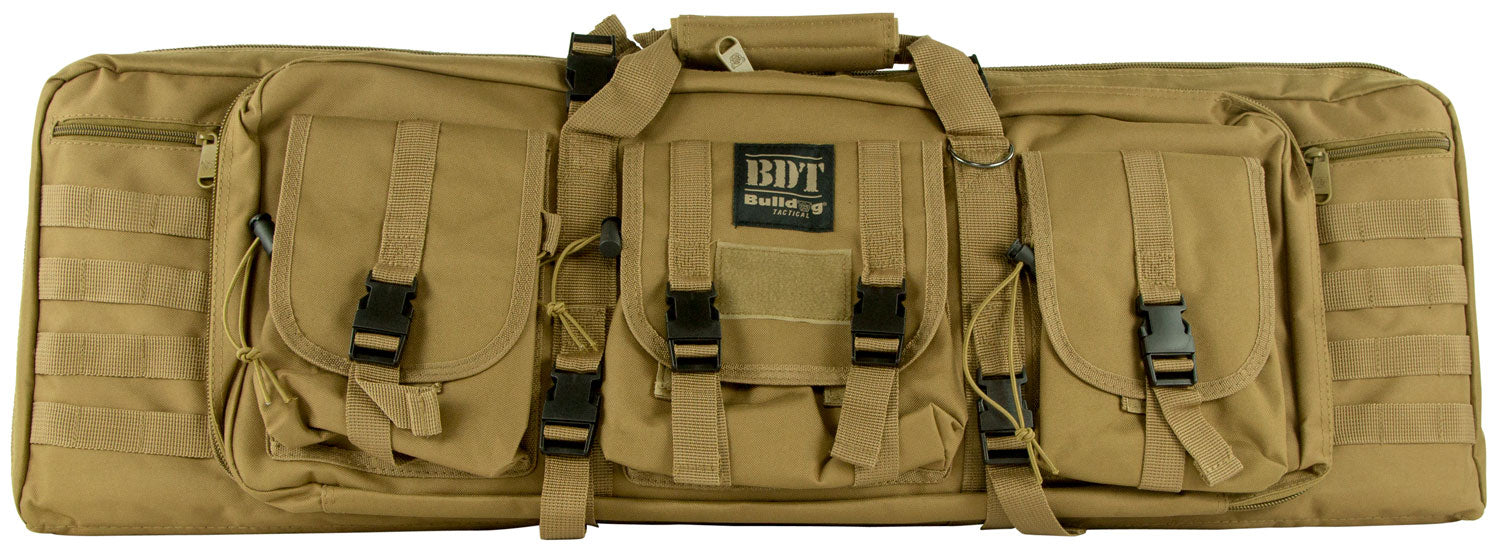 Bulldog BDT6037T BDT Tactical Double 37" Tan Nylon, 3 Accessory Pockets, Deluxe Padded Backstraps Lockable Zippers, Padded Internal Divider