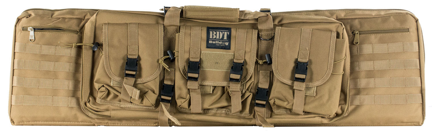 Bulldog BDT6043T BDT Tactical Double 43" Tan Nylon, 3 Accessory Pockets, Deluxe Padded Backstraps Lockable Zippers, Padded Internal Divider