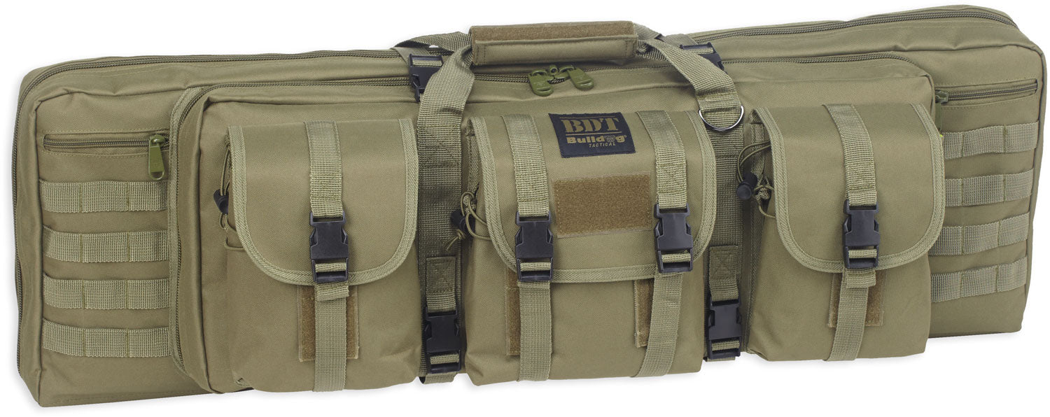 Bulldog BDT6043G BDT Tactical Double 43" Green Nylon, 3 Accessory Pockets, Deluxe Padded Backstraps Lockable Zippers, Padded Internal Divider