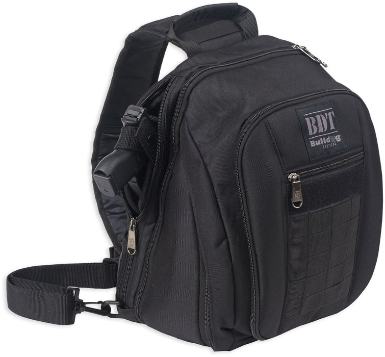 Bulldog BDT408B BDT Tactical Sling Pack Small Style made of Nylon with Black Finish, Padded Compartments, Conceal Carry Pockets & Includes Universal Holster 14" H x 10" W x 7" D