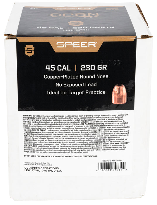 Speer 4714 Handgun  45 Cal .454 230 gr Round Nose 500 Per Box/ 3 Case