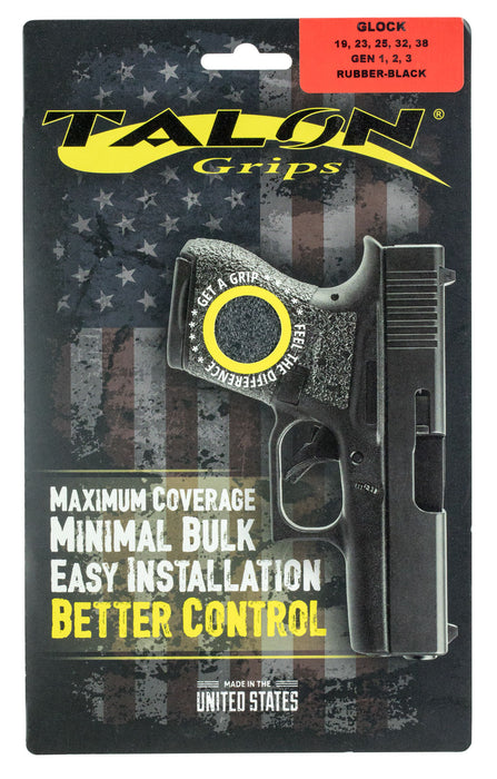 Talon Grips 104R Adhesive Grip  Compatible w/Glock Gen1-3 Glock 19/23/25/32/38, Black Textured Rubber