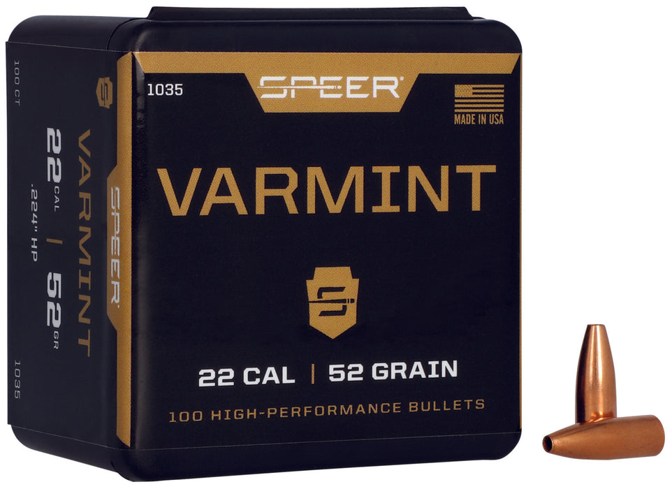 Speer 1035 Varmint  22 Cal .224 52 gr Hollow Point 100 Per Box/ 5 Case