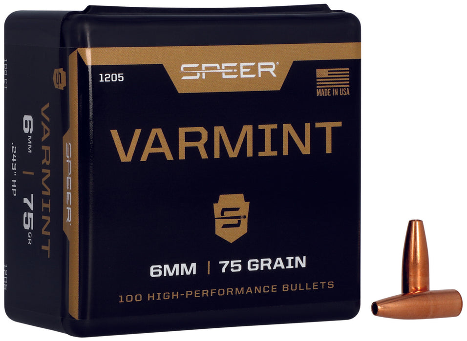 Speer 1205 Varmint  6mm .243 75 gr Jacket Hollow Point 100 Per Box/ 5 Case