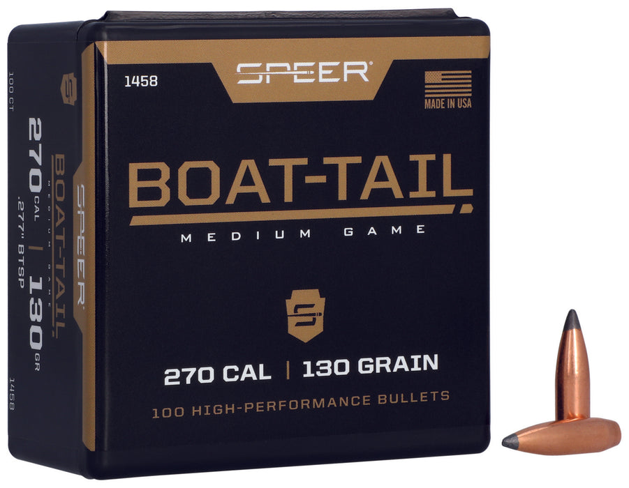 Speer 1458 Boat-Tail  270 Cal .277 130 gr Spitzer Boat Tail Soft Point 100 Per Box/ 5 Case