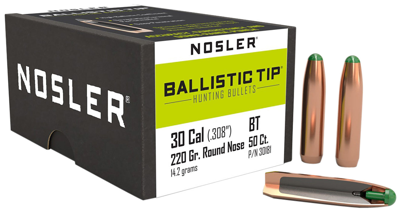 Nosler 30181 Ballistic Tip  30 Caliber .308 220 GR Round Nose/ 50 Per Box