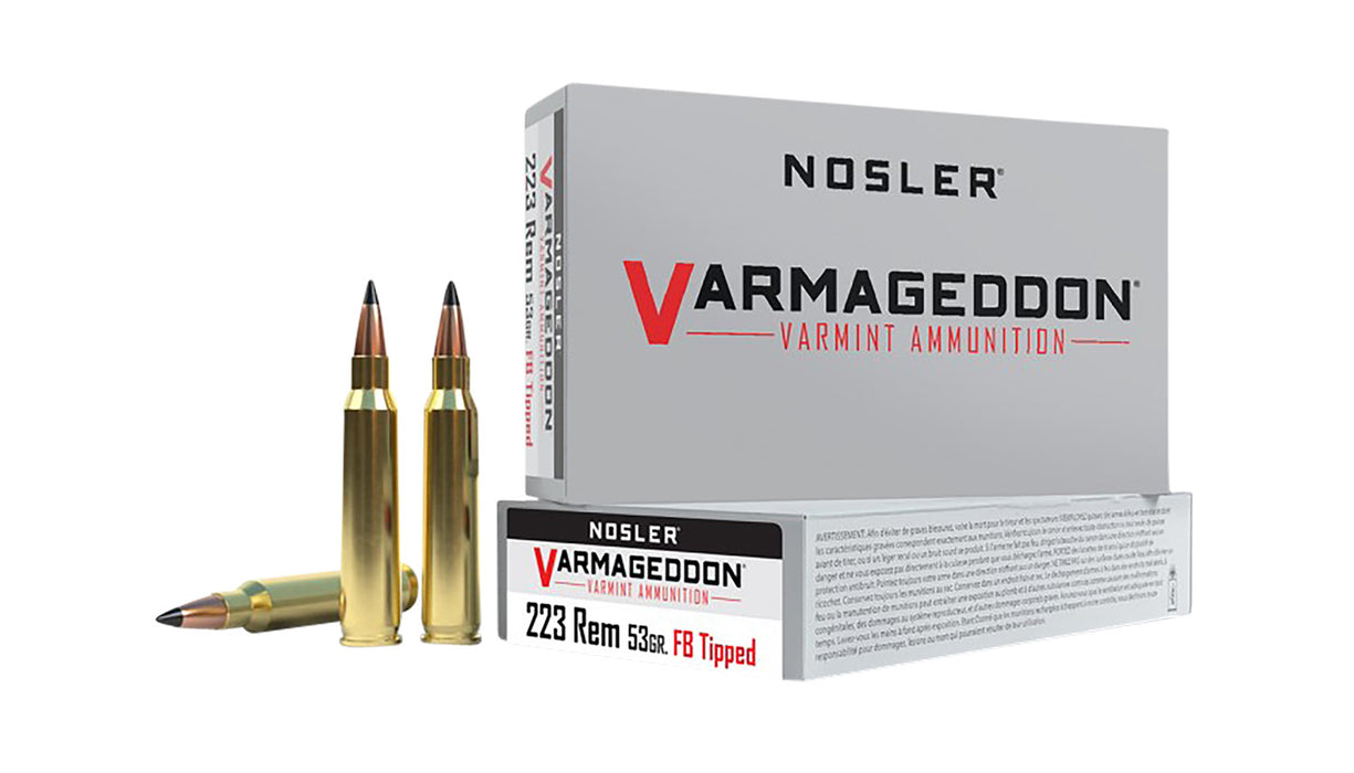 Nosler 65139 Varmageddon  223 Rem 53 gr 3350 fps Flat Base Tipped (FBT) 20 Bx/10 Cs