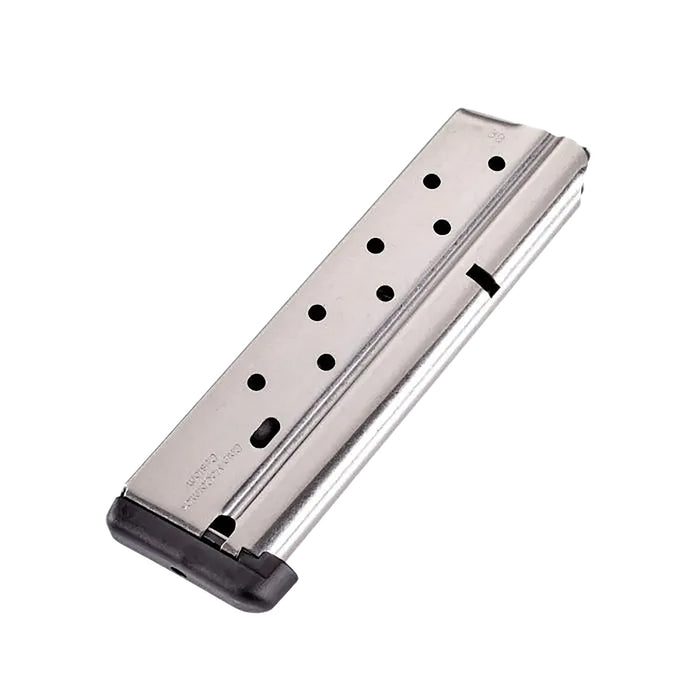CMC Products 13111 Power Mag  10rd 38 Super Fits 1911 Government Stainless Steel w/ Black Base Pad