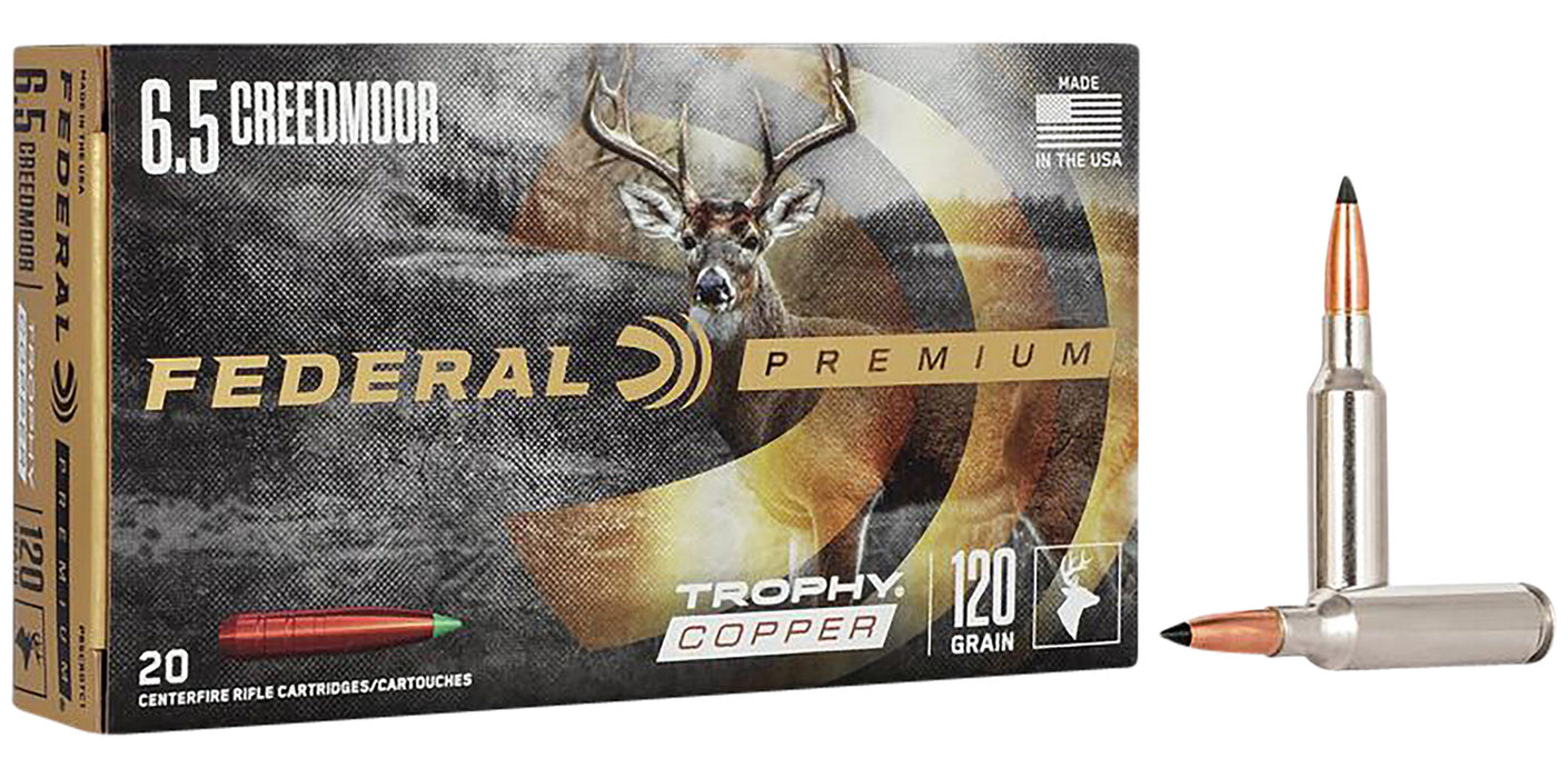 Federal P65CRDTC1 Premium  6.5 Creedmoor 120 gr 2875 fps Trophy Copper (TC) 20 Bx/10 Cs