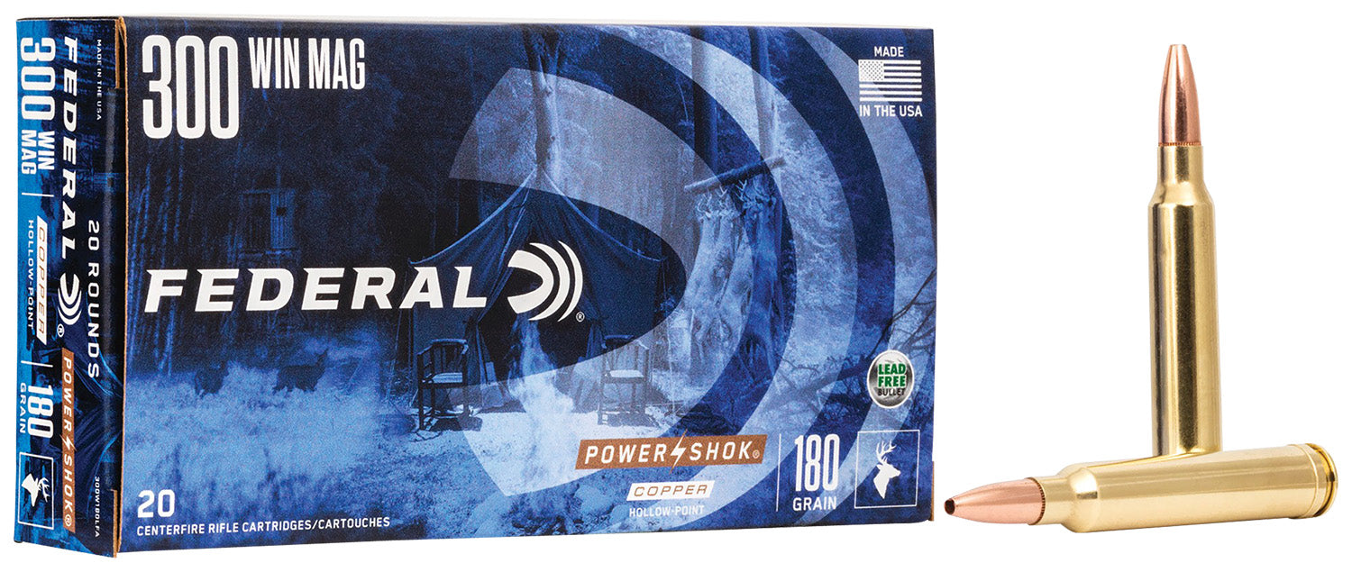 Federal A300W180LFA Power-Shok  300 Win Mag 180 gr 2850 fps Copper Hollow Point 20 Bx/10 Cs