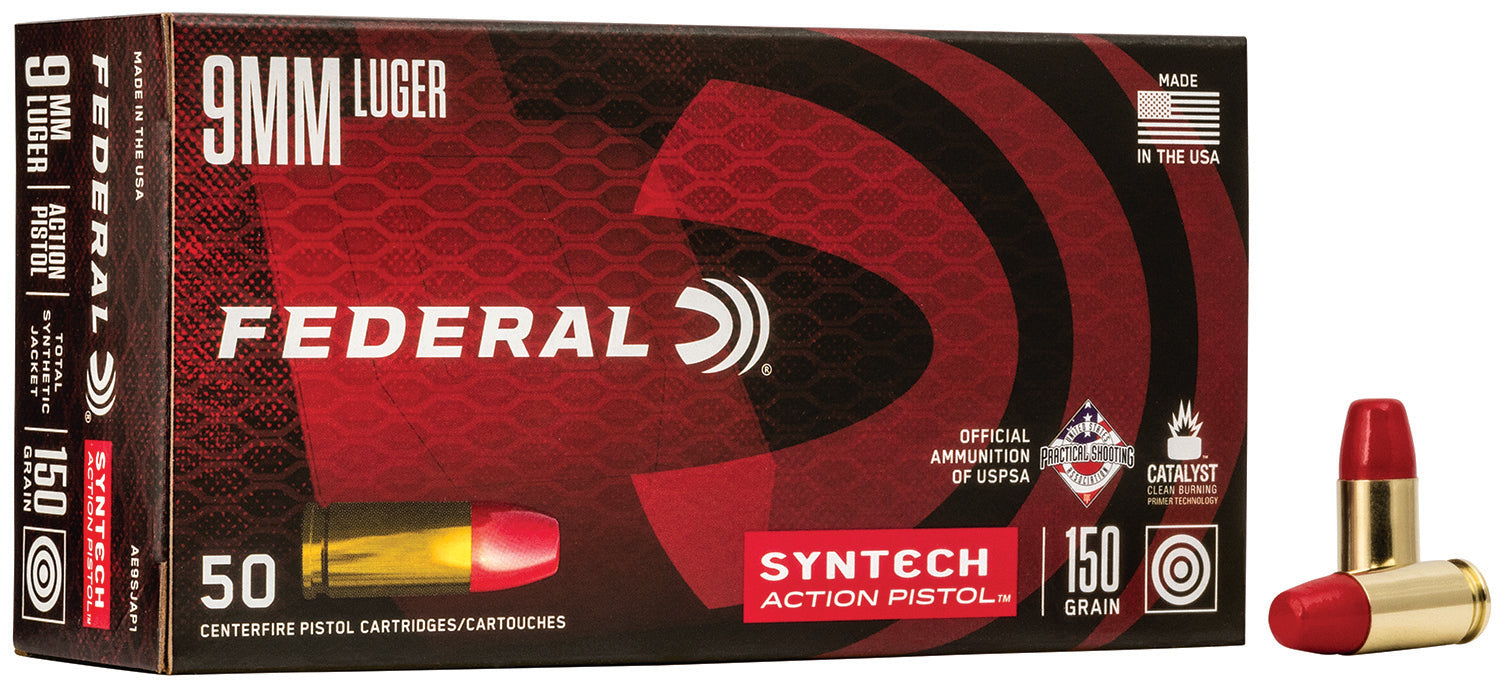 Federal AE9SJAP1 American Eagle Syntech Action Pistol  9mmLuger 150gr Total Syntech Jacket Flat Nose