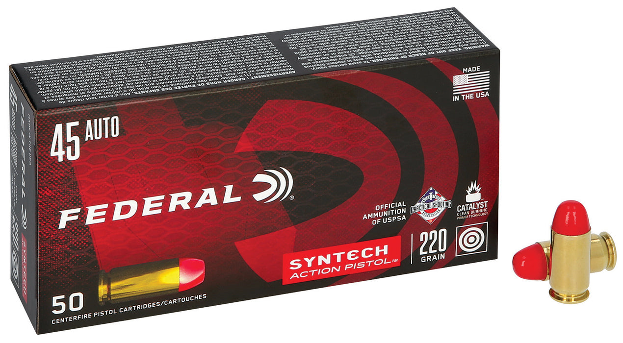 Federal AE45SJAP1 American Eagle Syntech Action Pistol  45 ACP 220 gr Total Syntech Jacket Flat Nose (TSF) 50 Per Box/10 Cs