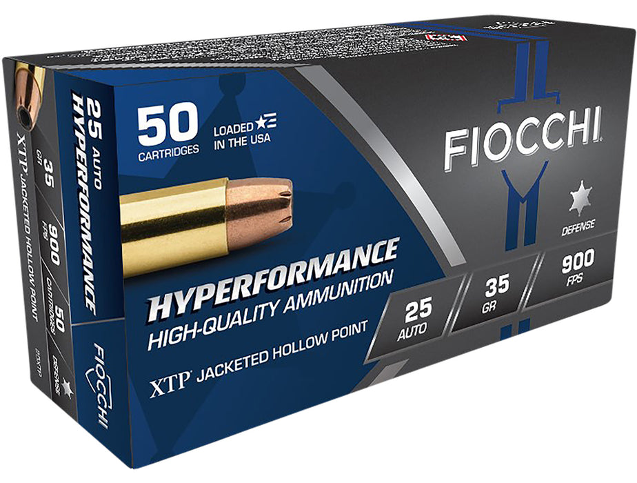 Fiocchi 25XTP Hyperformance  25 ACP 35 gr 900 fps Hornady XTP Hollow Point 50 Bx/10 Cs