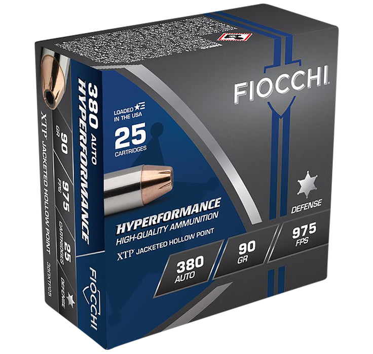 Fiocchi 380XTP25 Hyperformance  380 ACP 90 gr 975 fps Hornady XTP Hollow Point 25 Bx/20 Cs