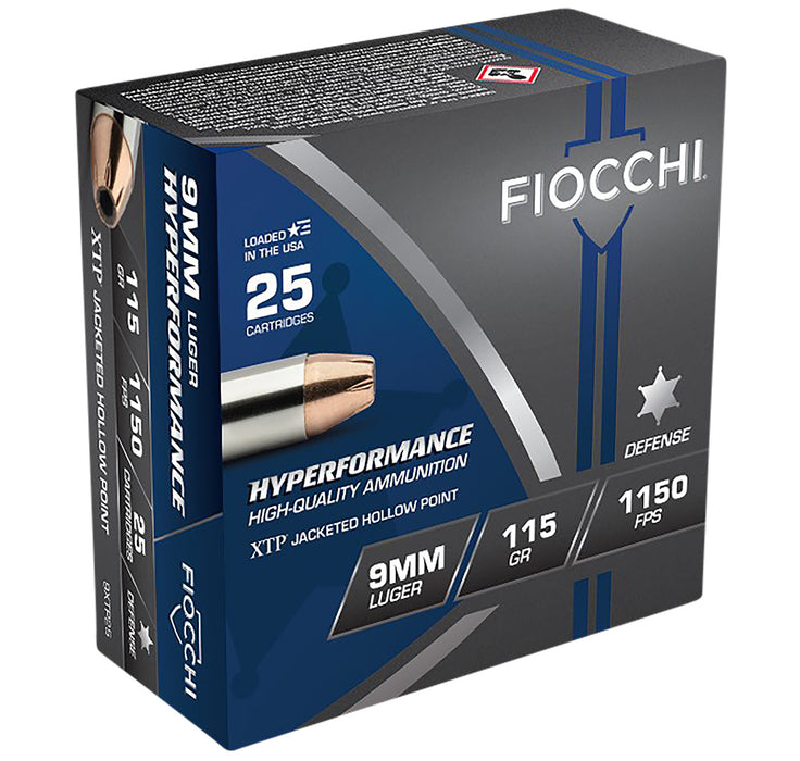 Fiocchi 9XTP25 Hyperformance  9mm Luger 115 gr 1150 fps Hornady XTP Hollow Point 25 Bx/20 Cs