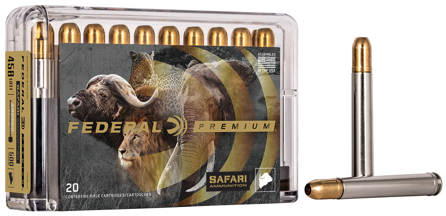 Federal P458T3 Premium Safari Cape-Shok 458 Win Mag 500 gr 1950 fps Trophy Bonded Sledgehammer Solid (TBSH) 20 Bx/10 Cs