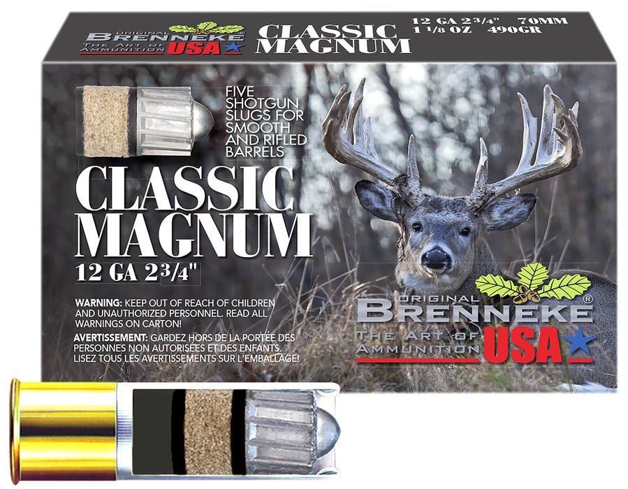 Brenneke SL122CLM Classic Magnum  12 Gauge 2.75" 1 1/8 oz/492 gr 1510 fps Slug Shot 5 Bx/50 Cs