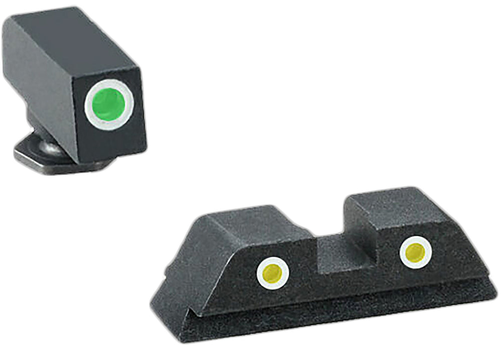 AmeriGlo GL115 Classic Tritium Sight Set for Glock  Black | Green Tritium with White Outline Front Sight Yellow Tritium with White Outline Rear Sight