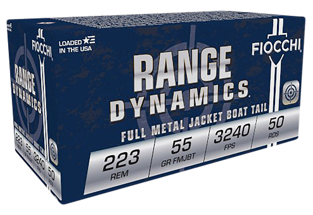 Fiocchi 223A Range Dynamics  223 Rem 55 gr 3240 fps Full Metal Jacket Boat-Tail (FMJBT) 50 Bx/20 Cs