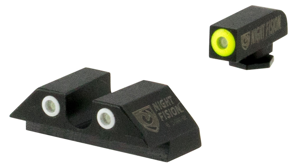 Night Fision GLK001007YGW Tritium Night Sights For Glock  Black | Green Tritium Yellow Ring Front Sight Green Tritium White Ring Rear Sight