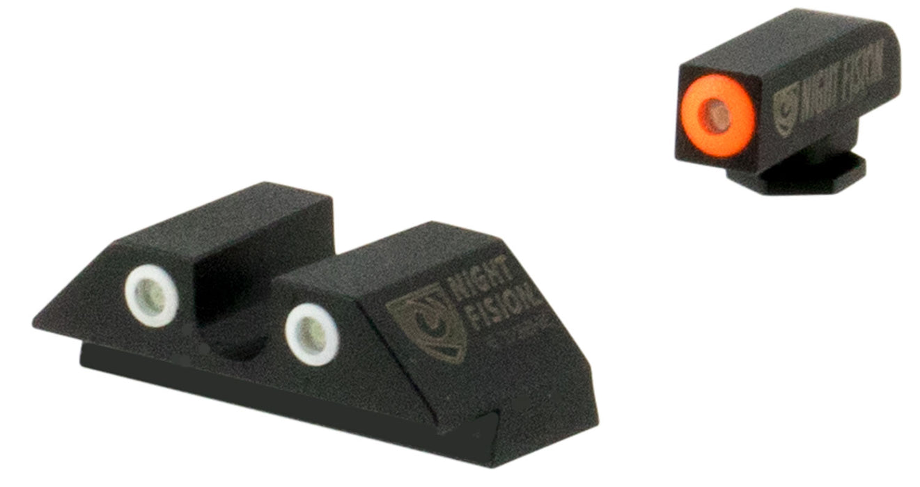 Night Fision GLK001007OGZ Tritium Night Sights For Glock  Black | Green Tritium Orange Ring Front Sight Green Tritium White Ring Rear Sight