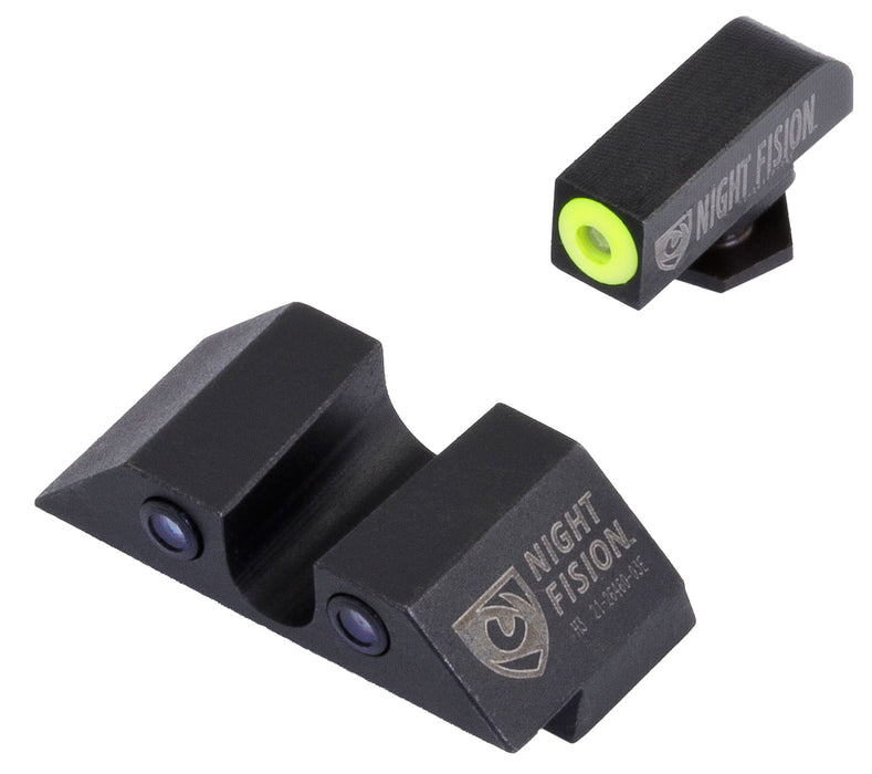 Night Fision GLK001007YGZ Tritium Night Sights For Glock  Black | Green Tritium Yellow Ring Front Sight Green Tritium Black Ring Rear Sight