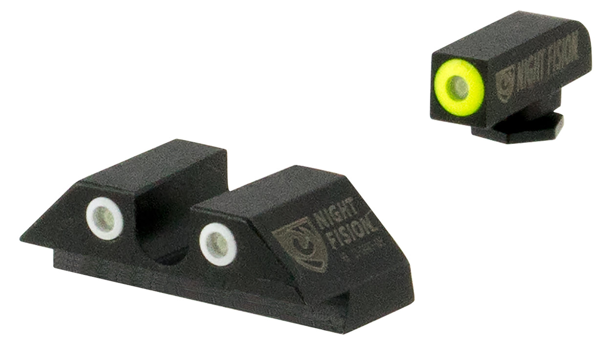 Night Fision GLK002007YGW Tritium Night Sights For Glock  Black | Green Tritium Yellow Ring Front Sight Green Tritium White Ring Rear Sight