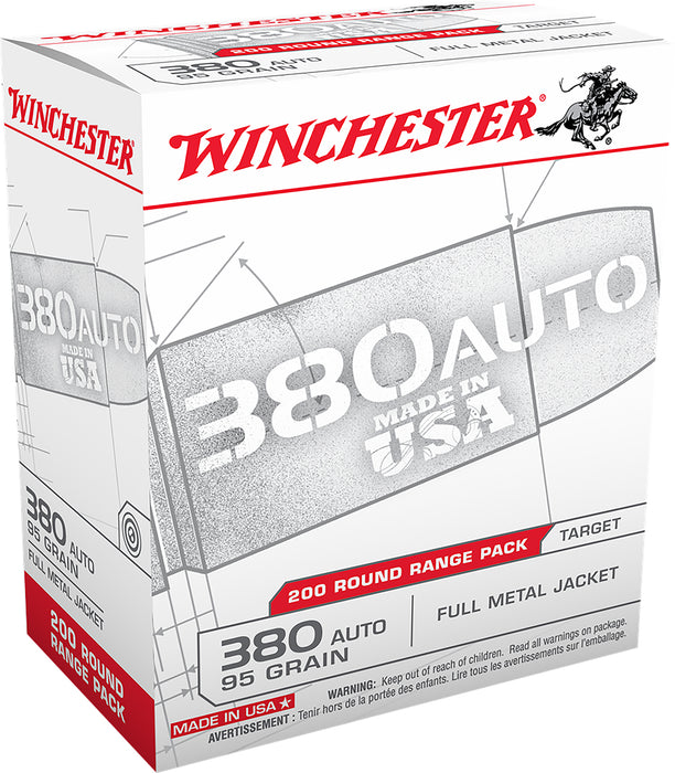 Winchester Ammo USA380W USA  380 ACP 95 gr Full Metal Jacket (FMJ) 200 Bx/5 Cs (Range Pack)