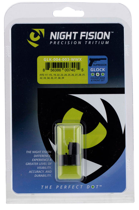 Night Fision GLK004003WGW Suppressor Height  White Ring Tritium Front & Rear/ Black Frame, Compatible w/Glock17/17L/19/22/23/24/25/26/27/28/31/32/33/34/35/37/38/39/45/48, Post/Rear Dovetail Mount