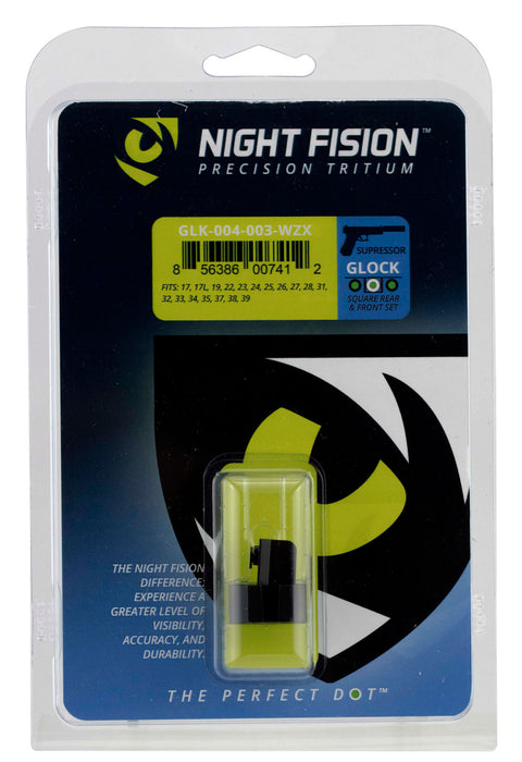 Night Fision GLK004003WGZ Suppressor Height Sights For Glock  Black | Green Tritium White Ring  Front Sight Green Tritium Black Ring Rear Sight