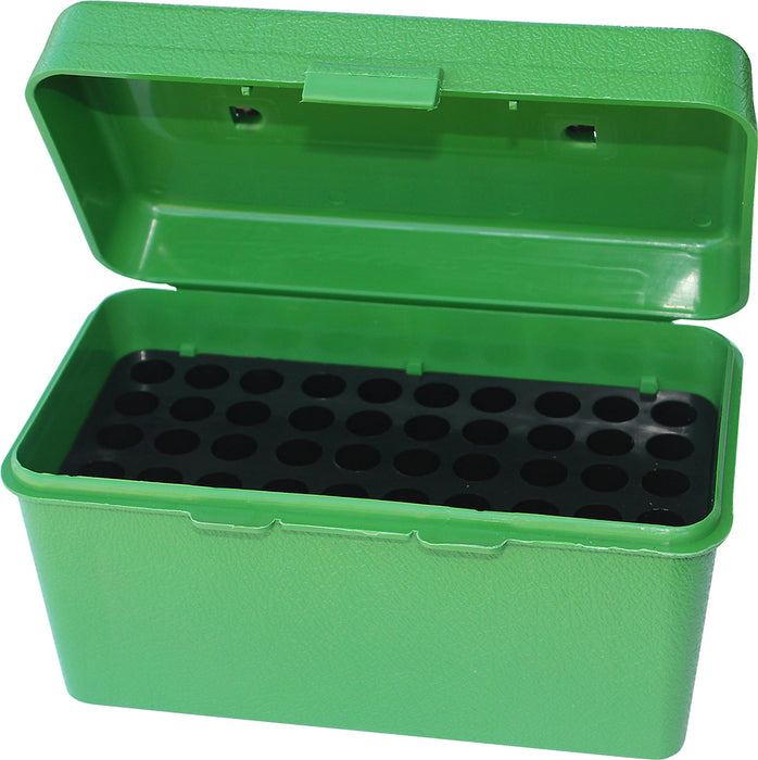 MTM Case-Gard H50RL10 Deluxe Ammo Box Round Handle Multi-Caliber Rifle, Green Polypropylene 50rd