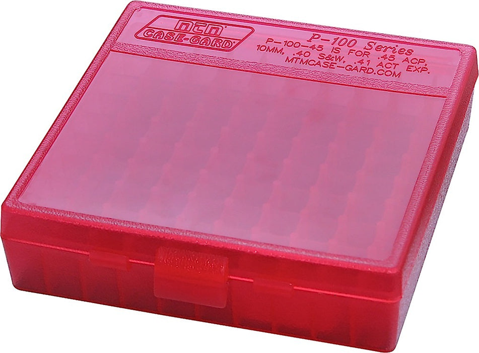 MTM Case-Gard P1004529 Case-Gard P-100 Multi-Caliber Handgun Clear Red Polypropylene 100rd