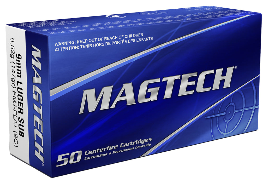 Magtech 9G Range/Training  9mmLuger 147gr Full Metal Jacket Flat Subsonic 50 Per Box/20 Case