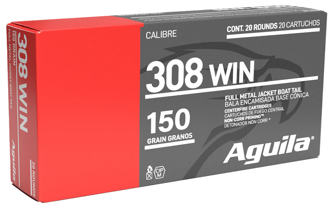 Aguila 1E308110   308Win 150gr Full Metal Jacket Boat Tail 20 Per Box/25 Case