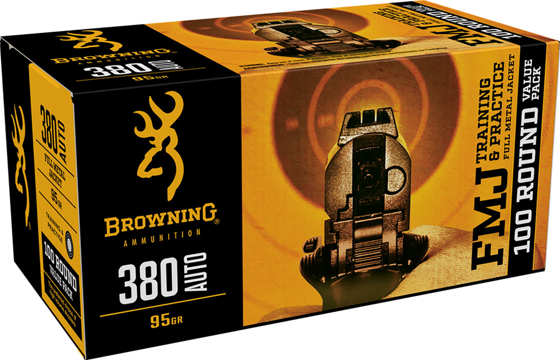 Browning Ammo B191803804 BPT Performance Target 380 ACP 95 gr Full Metal Jacket (FMJ) 100 Per Box/5 Cs (Value Pack)