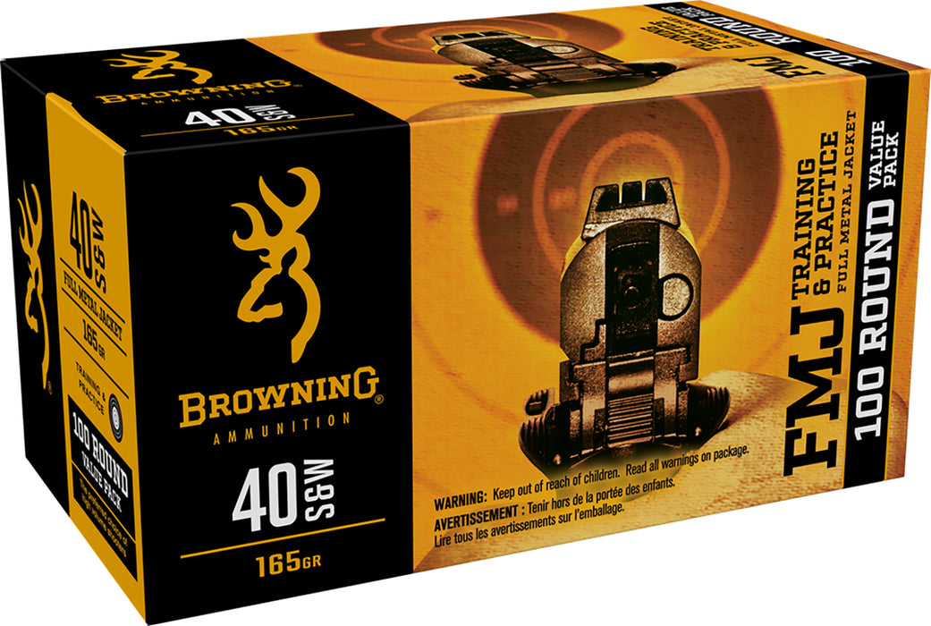 Browning Ammo B191800404 BPT Performance Target 40 S&W 165 gr 1020 fps Full Metal Jacket (FMJ) 100 Bx/5 Cs (Value Pack)