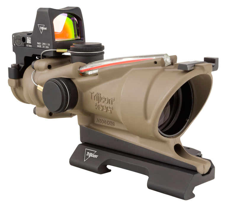 Trijicon 100553 ACOG ECOS Combo Flat Dark Earth 4x32mm Illuminated Red Crosshair .223 BDC Reticle