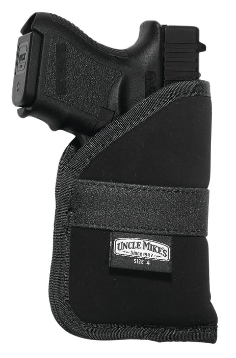 Uncle Mike's 87444 Inside The Pocket Holster Open Top Size 04 Black Nylon Pocket Fits Subcompact 9/40 Auto Right Hand