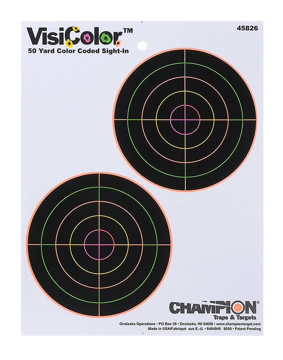 Champion Targets 45826 VisiColor  5" Double Bullseye Paper Self-Adhesive 8.50" x 11" Multi-Color 10 Pack