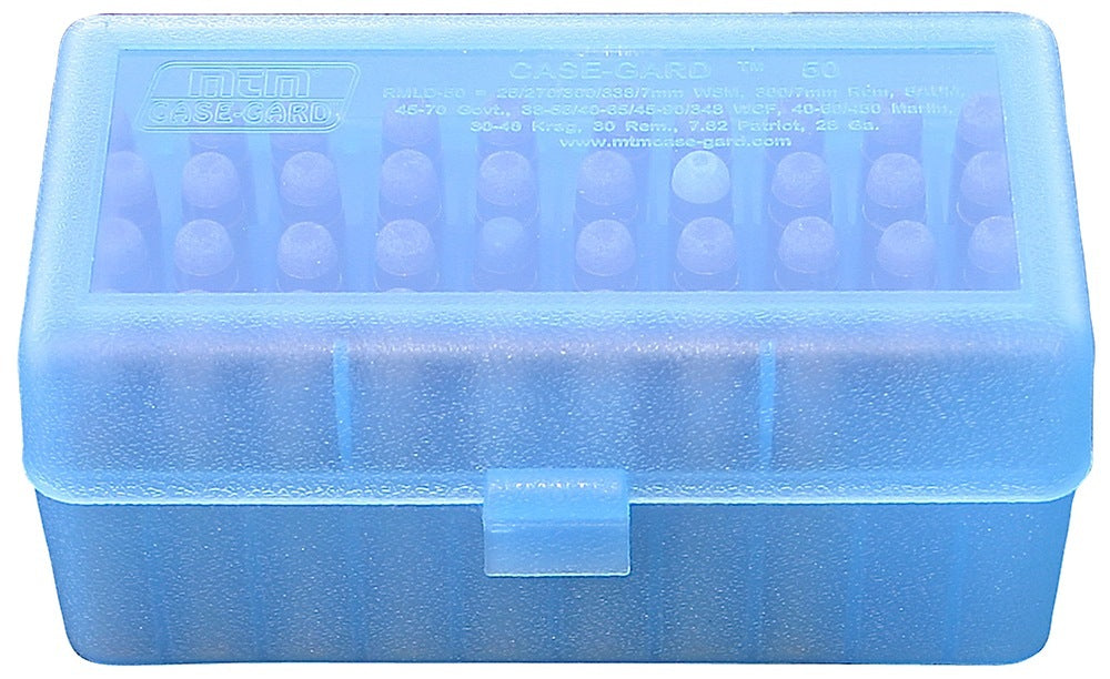 MTM Case-Gard RSLD-50-24 Case-Gard R-50 Multi-Caliber Rifle Clear Blue Polypropylene 50rd