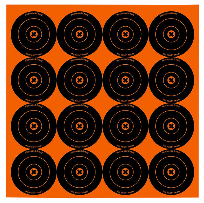 Birchwood Casey 36348 Big Burst Revealing Target Self-Adhesive Paper Black/Orange 3" Bullseye 48 Targets