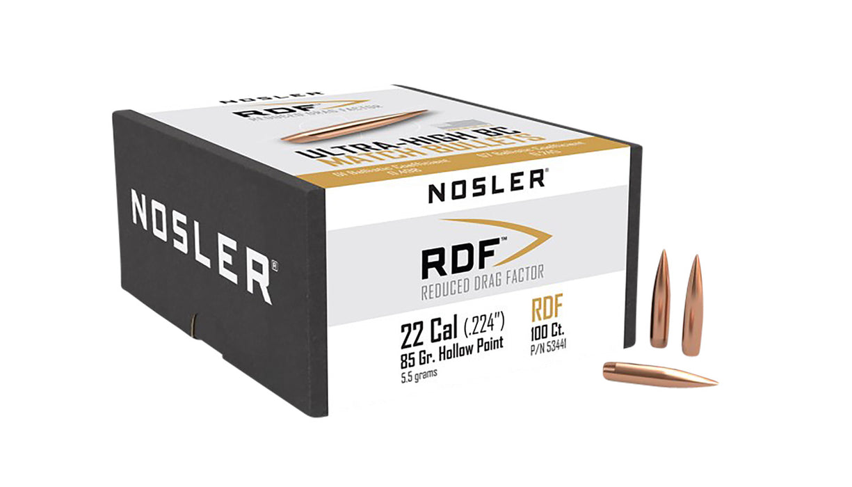 Nosler 53441 RDF Match 22 Cal .224 85 gr Hollow Point Boat Tail/ 100 Per Box