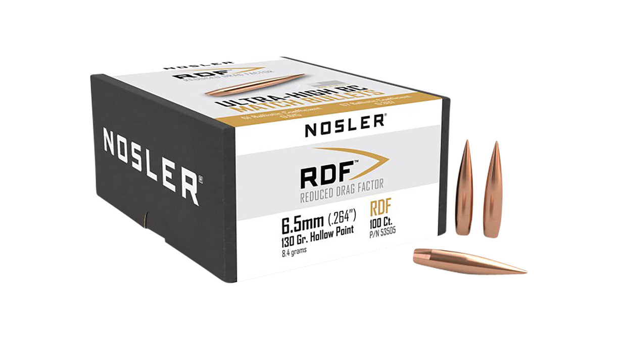 Nosler 53505 RDF Match 6.5 Creedmoor .264 130 gr Hollow Point Boat Tail/ 100 Per Box