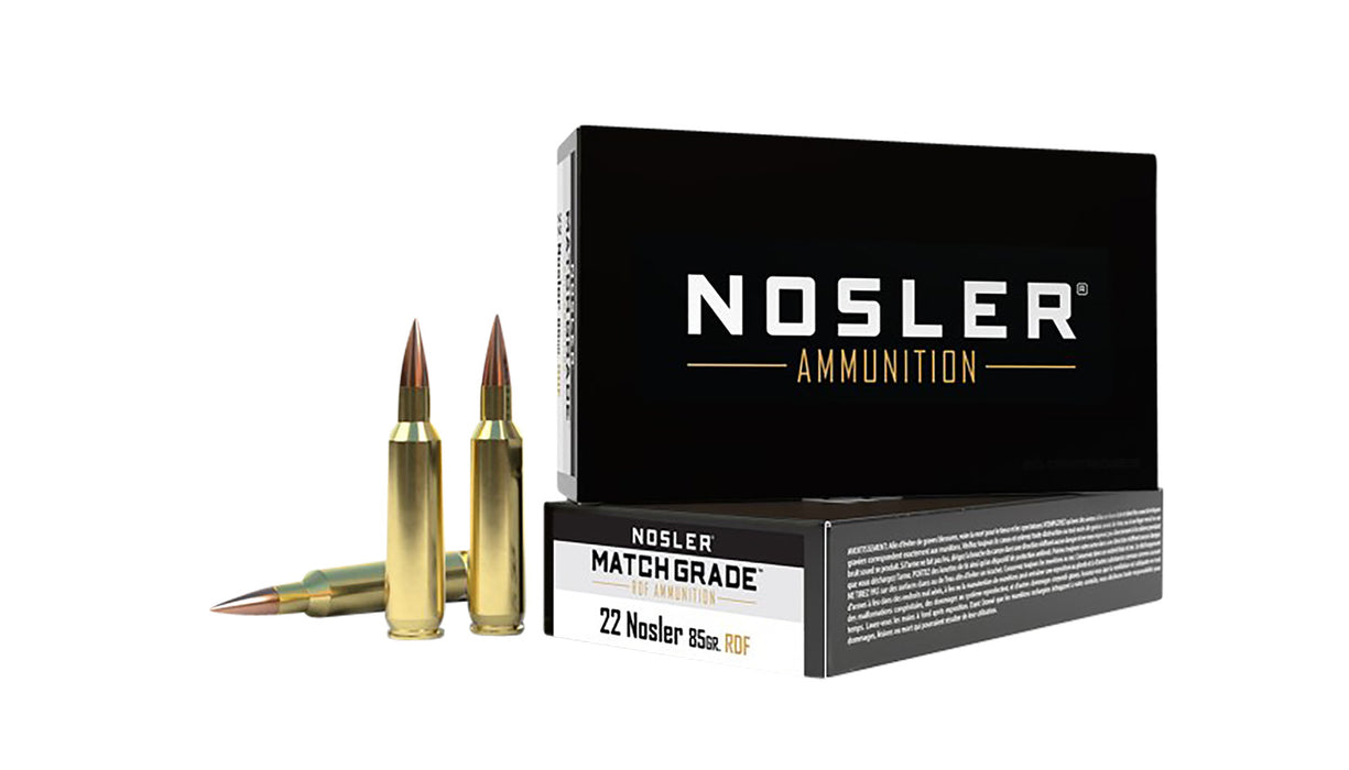 Nosler 60162 Match  Grade RDF  22 Nosler 85 gr 2750 fps RDF Hollow Point Boat-Tail (RDFHPBT) 20 Bx/10 Cs