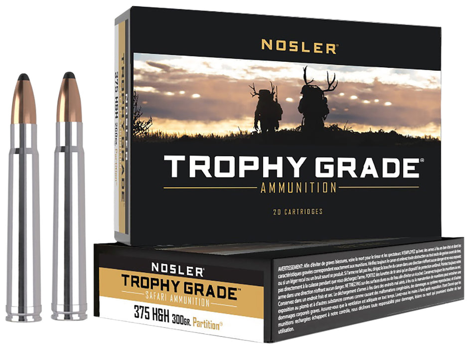 Nosler 40608 Trophy Grade Safari  375 H&H Mag 300 gr 2550 fps Nosler Solid 20 Bx/10 Cs