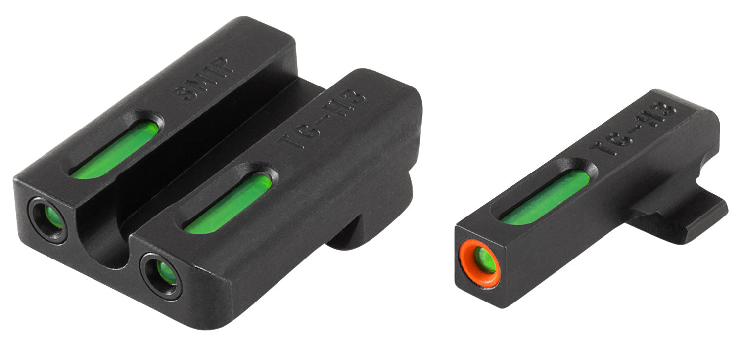 TruGlo TG13SM1PC TFX Pro  Black | Green Tritium & Fiber Optic Orange Outline Front Sight Green Tritium & Fiber Optic Rear Sight