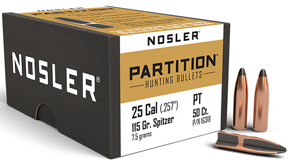 Nosler 16318 Partition  25 Cal .257 115 gr Spitzer/ 50 Per Box