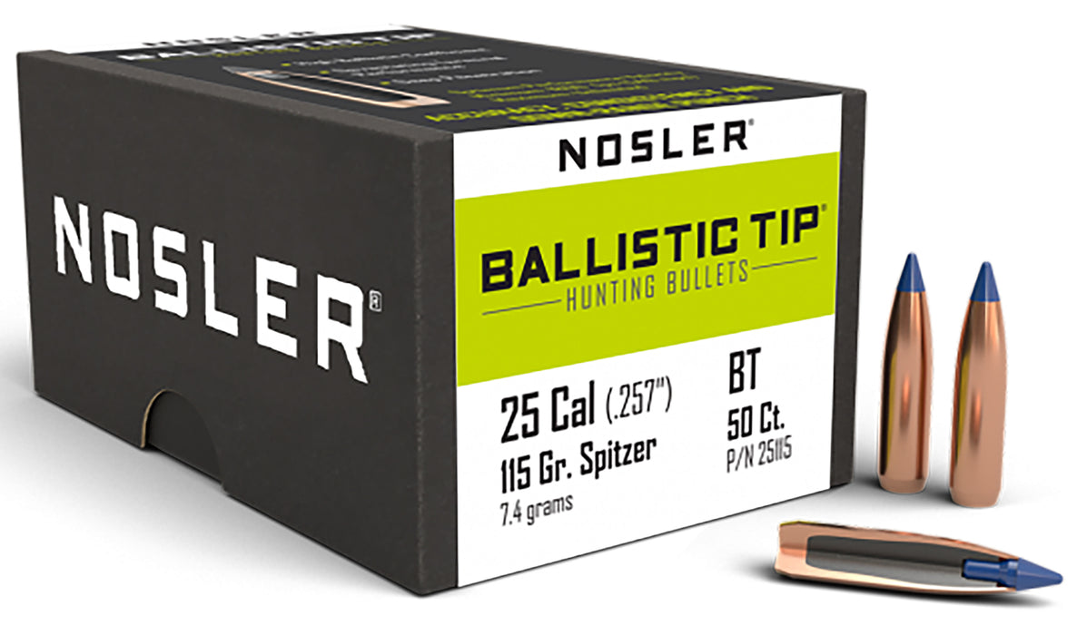 Nosler 25115 Ballistic Tip  25 Cal .257 115 gr Spitzer Point/ 50 Per Box