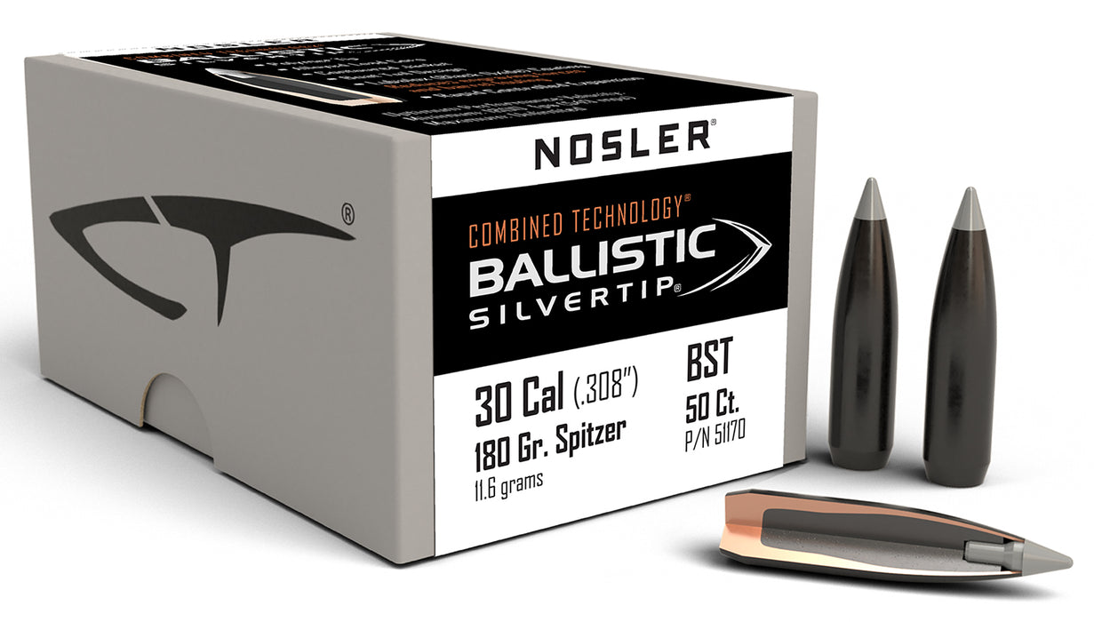 Nosler 51170 Ballistic Silvertip  30Cal 180gr Spitzer Point 50/Box