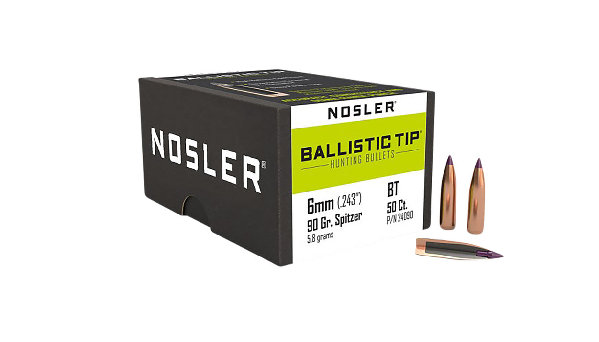 Nosler 24090 Ballistic Tip  6mm .243 90 GR Ballistic Tip Hunting/ 50 Per Box